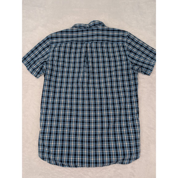 Fjallraven Shirt Men's M Blue Plaid Ovik Short‎ Sleeve Button Down Poly/Cotton - Picture 12 of 15